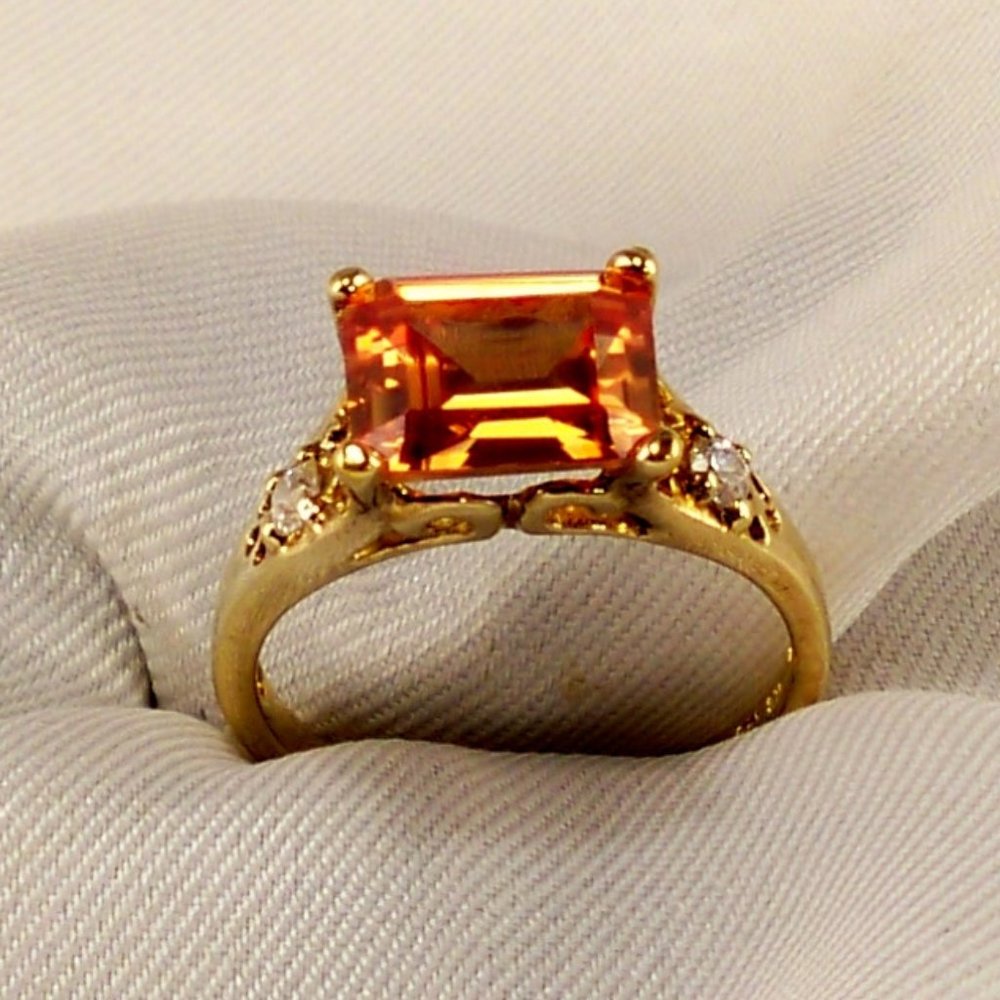 New Technibond Emerald Cut Amber Cubic Zirconia G… - image 2